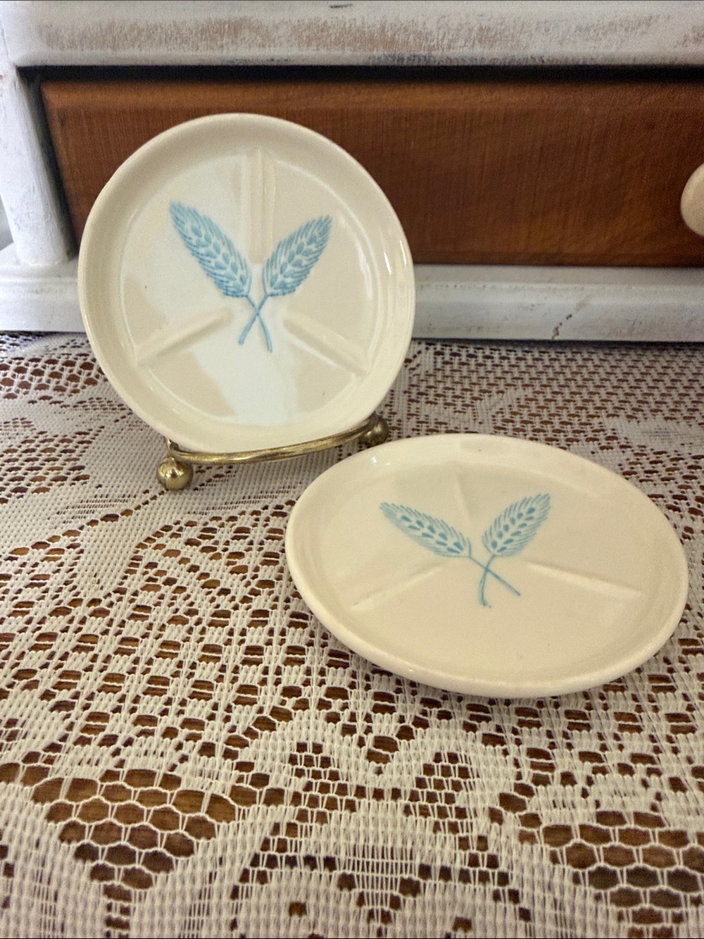 Royal China Stetson coasters set blue wheat (butter-pat)